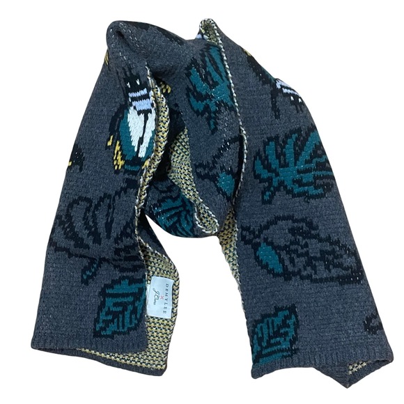Demylee x J.Crew Collab 100% Wool Scarf Gray Toucan Beetle Oversized Bold Unique - Picture 1 of 4
